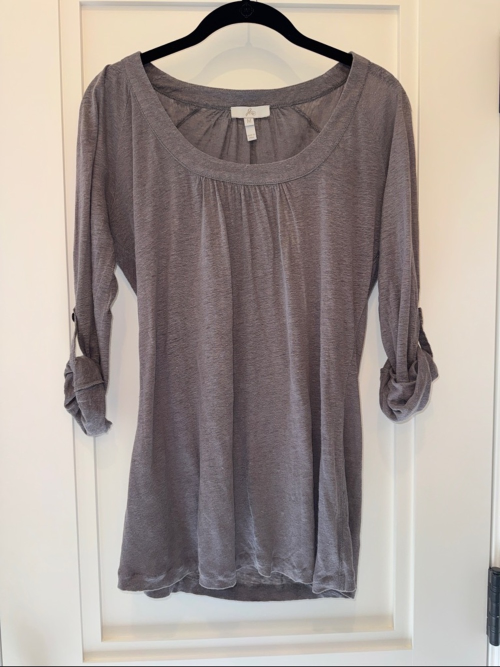 Joie! Heather Gray Scoop Neck Roll-Tab Sleeve Top.